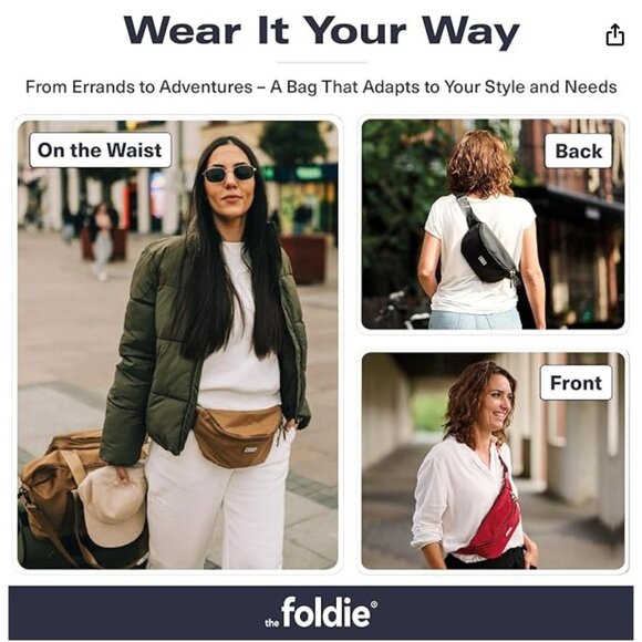 Foldie Unisex Neon Orange Lightweight Fanny Pack Adjustable Strap Waist Bag 2732 - Picture 3 of 16